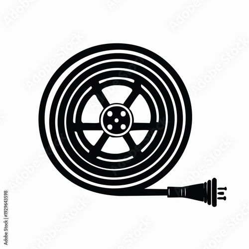 Clean vector illustration of a coiled electrical power cord with a plug, symbolizing energy connection, efficient cable management, and readiness for electronic devices