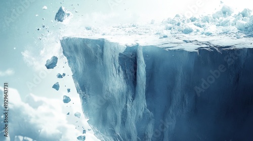 Dramatic Ice Cliff Edge Under Threat of Collapse in a Winter Landscape