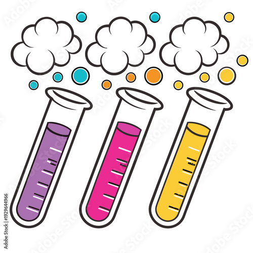 Science test tubes with colorful liquid and bubbles illustration for chemistry laboratory experiments education research and scientific discoveries