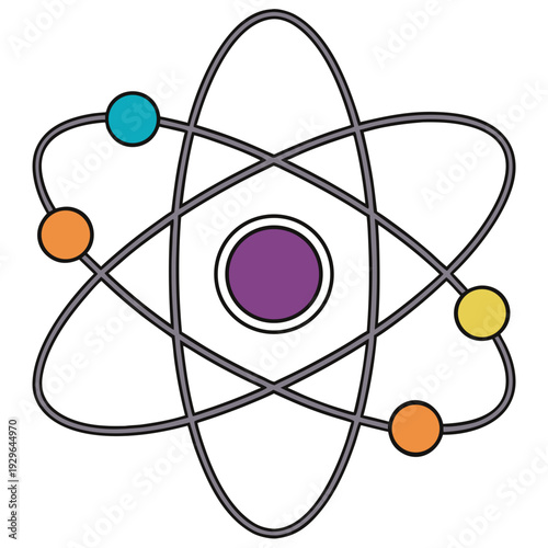 Atomic structure model with nucleus and orbiting electrons science symbol representing atoms molecules chemistry physics and nuclear energy concept