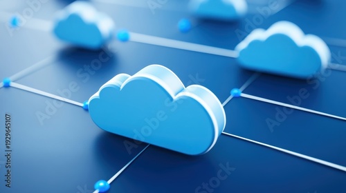 Futuristic cloud network connecting data storage and technology systems with soft light illumination