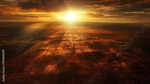 Harsh sun illuminates arid cracked farmland, symbolizing global warming's devastating consequences on agriculture