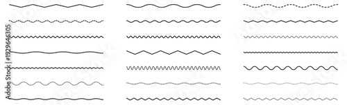 Abstract Water Wave and Zigzag Line Collection with Black Curved Seamless Pattern Vector