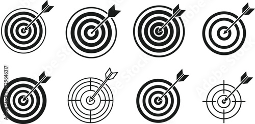 Target with Arrow Icon Set Bullseye Goal Aim Success Strategy Vector Collection