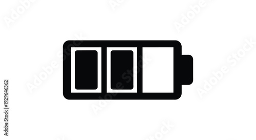 A simple black and white illustration depicts a battery with approximately fifty percent charge presented as a silhouette