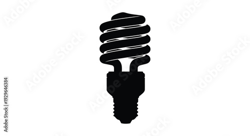 A stark black silhouette of a compact fluorescent lamp against a white background emphasizing energy efficiency silhouette high quality