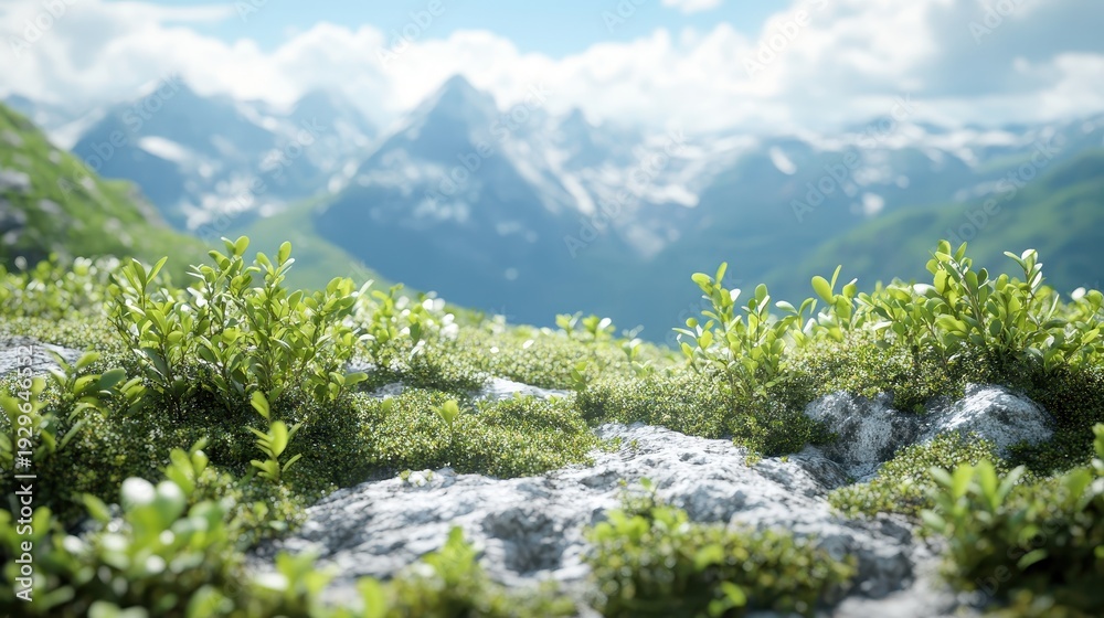 Obraz premium Majestic Mountain Landscape with Verdant Vegetation in Soft Sunlight
