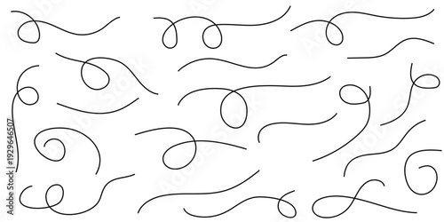 Hand Drawn Wavy Squiggle Line Collection with Abstract Looping Curved Decorative Patterns Vector