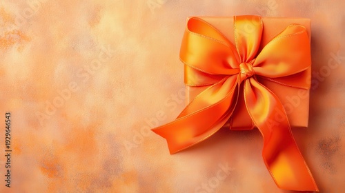 Luxurious Orange Ribbon Tied Around a Gift Box with Warm Lighting on a Textured Background