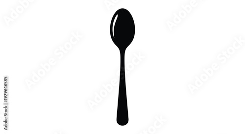 A simple isolated depiction of a single black spoon against a bright white background a striking silhouette high quality