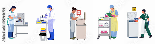 Laboratory personnel conducting various scientific experiments and medical tests using centrifuges and specialized equipment, emphasizing safety protocols in a research environment.