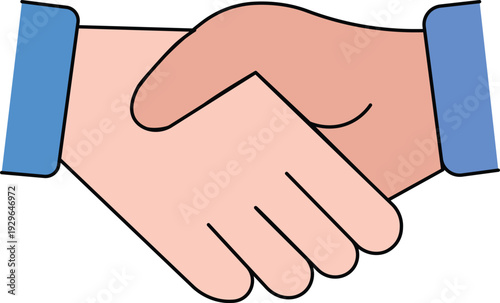 Two cartoon hands shaking firmly, representing agreement, partnership, or a friendly greeting.