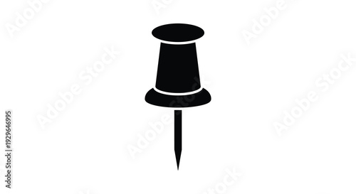 A stark black silhouette of a classic pushpin against a bright white background symbolizing location or marking silhouette