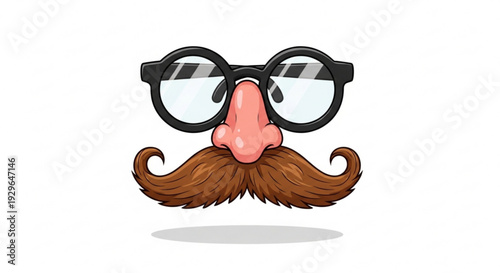 Cartoon face with glasses and mustache on white background