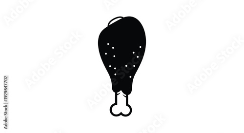 A stark black silhouette depicts a single isolated chicken leg against a plain white background silhouette high quality professional