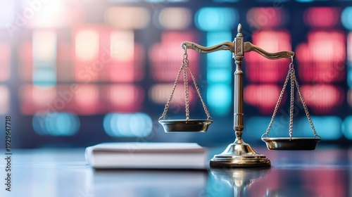 The Scales of Justice Overlooking Financial Market Charts and Legal Symbols Representing Corporate Law and Financial Regulation