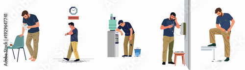 Visual narrative of a vulnerable man experiencing homelessness, seeking support, and dealing with personal challenges.