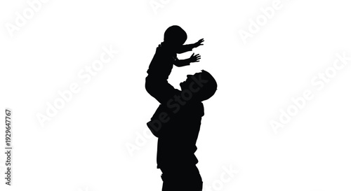 Joyful vector graphic illustration of a father lifting his child in a playful, loving moment.