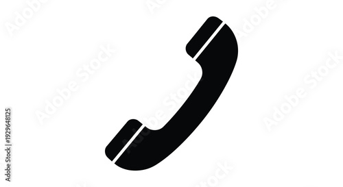 A stark black silhouette of a classic telephone handset angled diagonally against a plain white background silhouette high quality