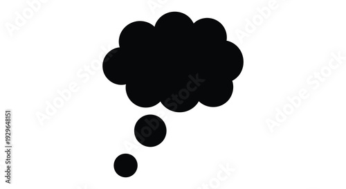 A stark black thought bubble shape against a white backdrop presents a minimalist visual concept a distinctive silhouette