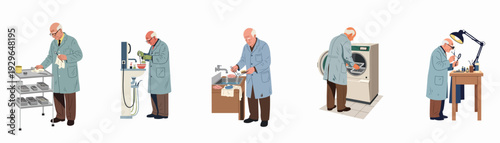 Experienced Senior Professional Engaged in Detailed Laboratory Work, Including Instrument Sterilization, Chemical Handling, and Precise Examination.