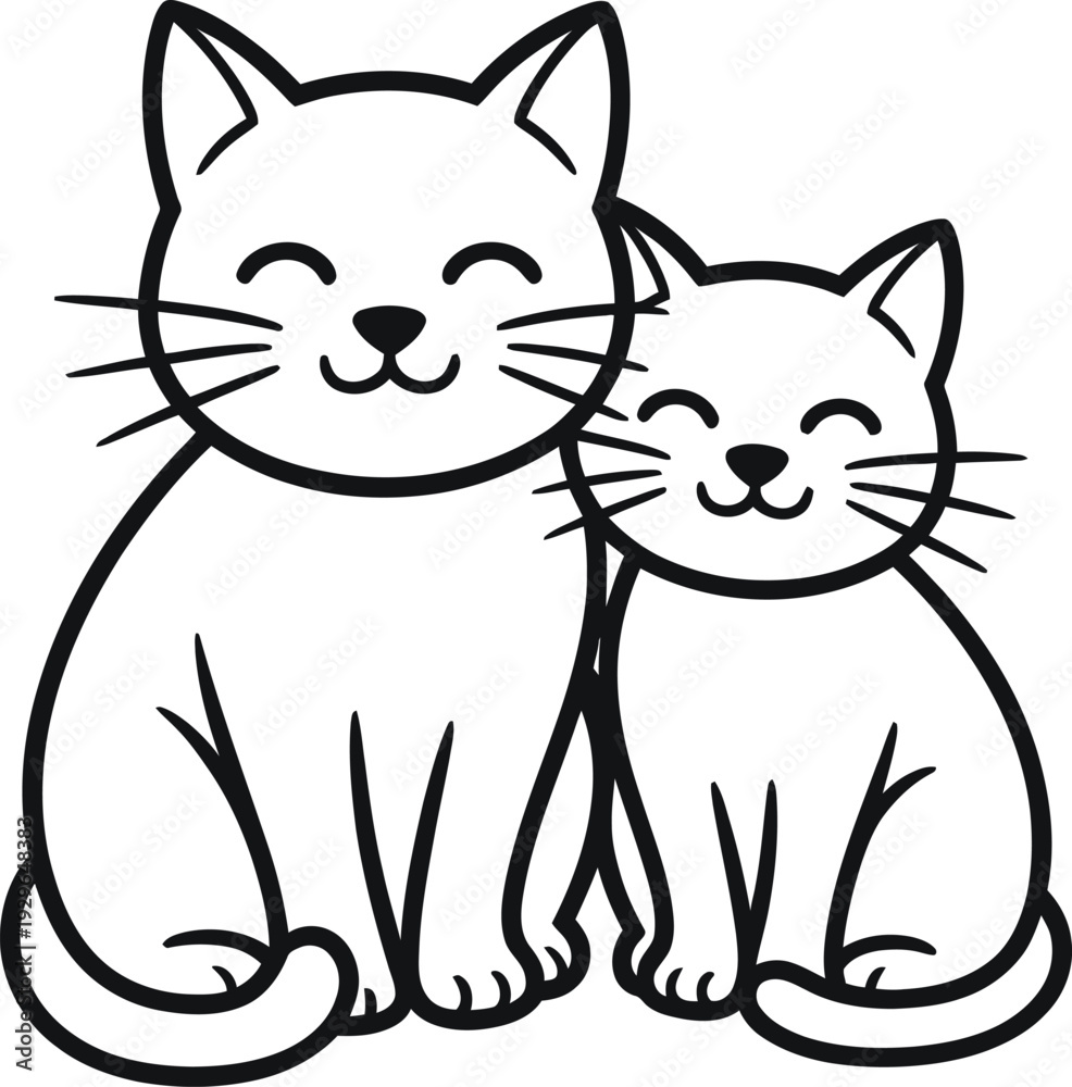 Obraz premium Two cats sitting together with smiling faces