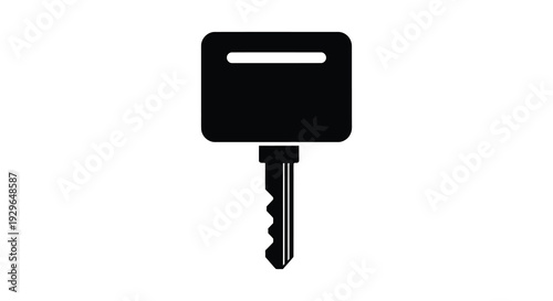A stark black key with a simple rectangular head and a traditional tooth pattern presented as a silhouette