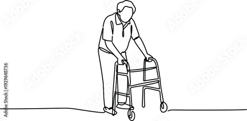Elderly person using a walker for support