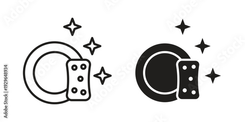 Washing dishes icons In Trendy Design Vector Eps 10, Editable Stroke and solid flat.