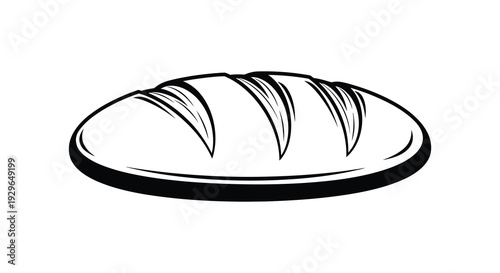 A striking black and white illustration depicts a loaf of bread showcasing its textured crust in a bold silhouette high quality