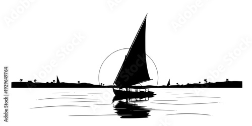 Nile River Felucca Sailing Silhouette Scene