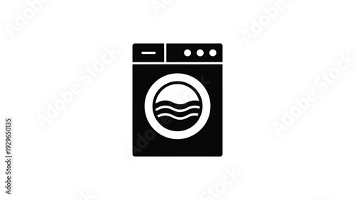 washing machine laundry appliance icon minimal black washer symbol for app interface household cleaning equipment flat vector illustration