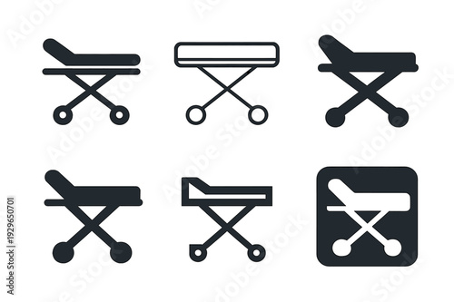 Emergency Services Icons. Emergency services. Icon set. Set Logo of emergency services: wheeled stretcher. harmonious logo variations of the same emblematic