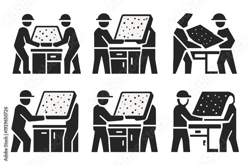 Kitchen Renovation Logos. Home renovation specialists remodeling kitchens. Icon set. Set Logo of Home renovation specialists remodeling kitchens: quartz