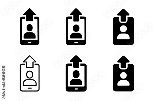 Mass Communication Icons. Mass communication trends. Icon set. Set Logo of mass communication trends: citizen journalism smartphone upload. harmonious logo