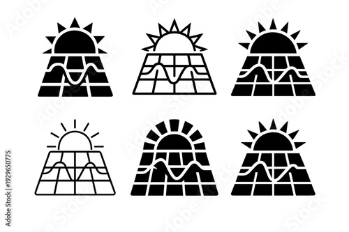 Solar Power Icons. Solar power. Icon set. Set Logo of Solar power: solar inverter waveform. harmonious logo variations of the same emblematic concept, each