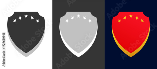 Flat Vector Shield Icons With Five Stars For Security And Branding