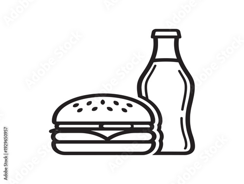 A hamburger and a bottle of soda illustration