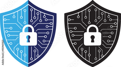 Simple Cyber Security Shield with Lock – Minimal Black Outline Vector Icon.