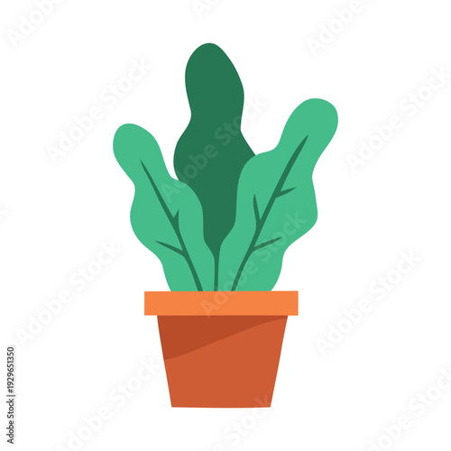 Green potted house plant in clay pot flat vector illustration for home decor.