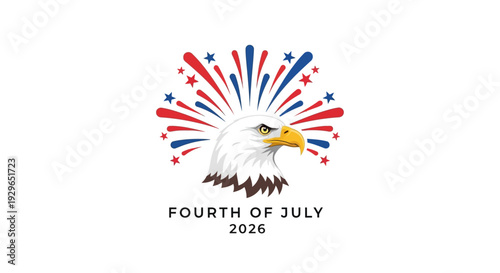 American bald eagle head logo with red and blue stars for Fourth of July 2026.