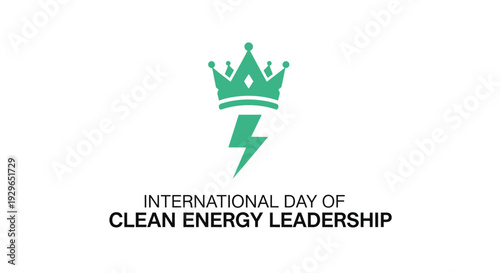 International Day of Clean Energy Leadership logo with green crown and lightning bolt symbol.