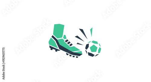 Green soccer cleat kicking a soccer ball with motion blur.