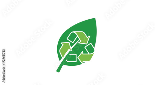 Green leaf with recycling symbol representing eco-friendliness and sustainability.