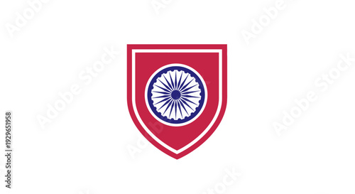 Indian national emblem shield with Ashoka Chakra symbol.