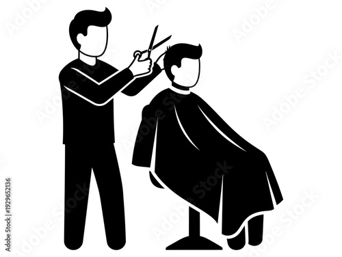 Male barber styling client's hair with scissors in a salon setting with professionalism and care