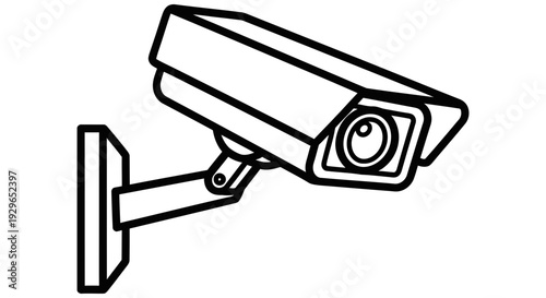 Modern security camera mounted on wall for surveillance purposes and monitoring activities in a specific area with a sleek design and adjustable arm