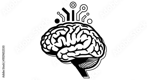 Human brain illustration with circuit board elements symbolizing artificial intelligence and cognitive technology integration