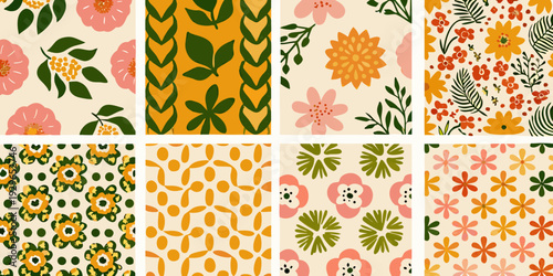 Colorful floral pattern blocks arranged in a grid formation