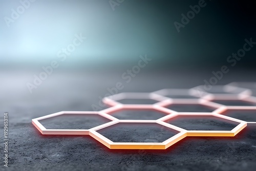Wallpaper Mural Modern Abstract Hexagon Structure with Neon Glow on Dark Surface Torontodigital.ca
